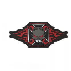 Maltezer cross + skull/flames PVC nášivka