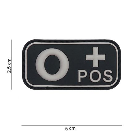 Grupa sanguina emblema 3D PVC, negru/alb 0+