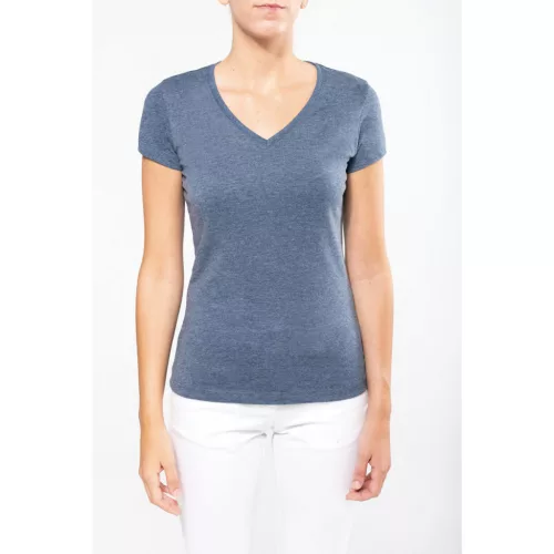 Kariban V-Ausschnitt Frauen T-Shirt, Blau XS