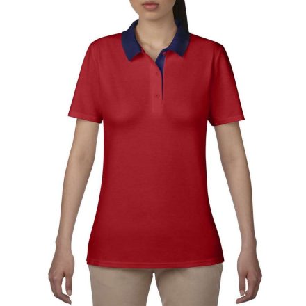 Anvil Frauen pique T-Shirt, Rot/NAVY