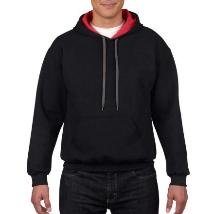 Gildan kapucnis pulóver, fekete/piros