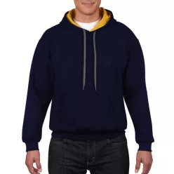 Gildan mikina s kapucňou, modrá/žltá