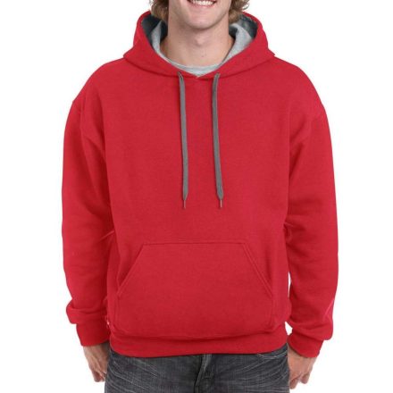 Gildan Pullover mit Kapuze, Rot/Grau 2XL