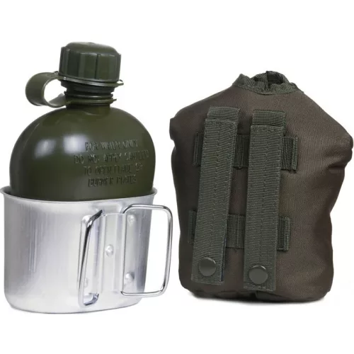 Feldflasche mit Essschale MOLLE System, Grün